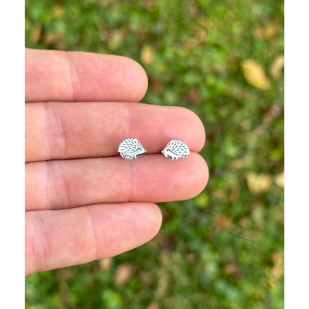 Sterling Silver Hedgehog Post Earrings, Silver Cute Hedgehog Post Earrings